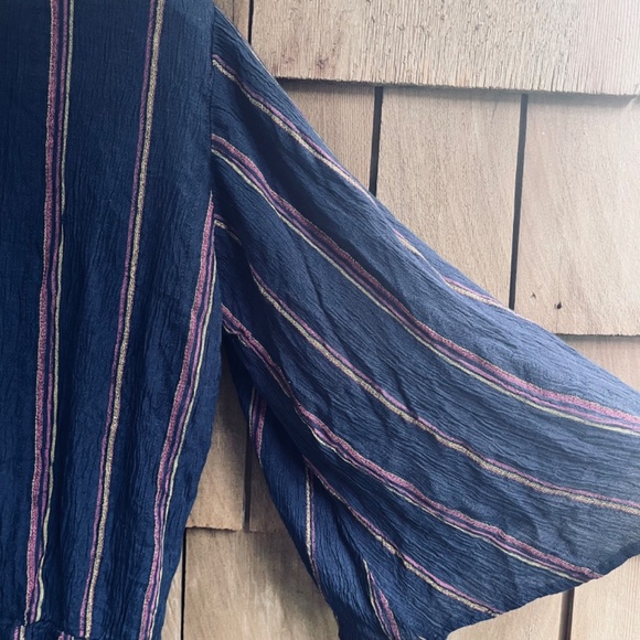 Elan 3/4 Sleeve Faux Wrap Surplice Stripe Pink Romper In Blue Viscose  Size L - Picture 14 of 16